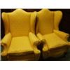 Image 1 : Pair of Georgian style wing armchairs on shaped and carved walnut legs…