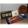 Image 2 : BLANKET, BOLO TIES, ARTWORK, AND NATIVE WOODEN AND PORCELAIN PLATE