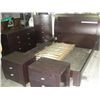 Image 1 : DARK WOOD 5PC BEDROOM SET INCLUDING; BOOKCASE HEADBOARD, 5 DRAWER HIGHBOY, 3 DRAWER DRESSER AND 2