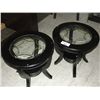 Image 1 : 2 ROUND DARK WOOD GLASS TOP END TABLES