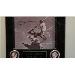 Mickey Mantle Signed Photograph Mounted on a Plaque 15