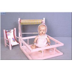 11  baby Wettums painted eye composition doll, with playpen, change table and high chair. Auction es