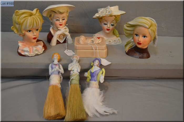 Four Vintage Head Vases Dresser Box And Brushes Etc