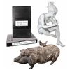 Image 1 : Ray Bradbury Personally Owned Lot of Four Items -- Ceramic Pig Lidded Container, Small Sculpture of 