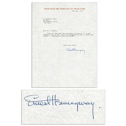 Hemingway Letter Signed the Year Before His Suicide -- ''... for the material sent to Spain last sum