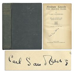 Carl Sandburg Signed First Edition of ''Abraham Lincoln, The Prairie Years''