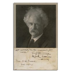 Mark Twain Photograph With Excellent Autograph Quotation Signed Along Mat --  ''Let us save the to-m