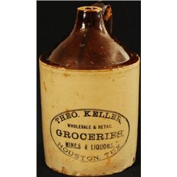 1/2 Gallon Theo. Keller Houston Texas Whiskey Jug