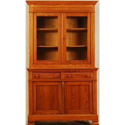 Texas Pine Glass Front Step Back Cupboard