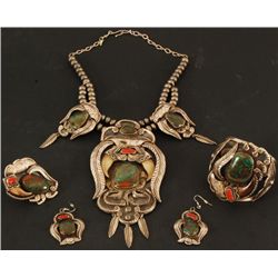 5 Pc Silver & Turquoise Indian Jewelry Set
