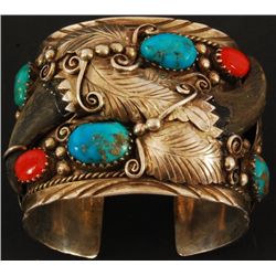 Signed Silver & Turquoise Inidan Bracelet