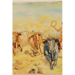 Folk Art Cowcamp Scene Western Painting