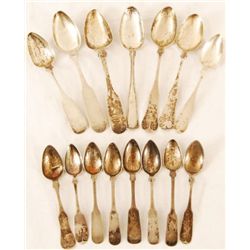 Set Of 15 Pre-1850 Coin Silver Marked Spoons