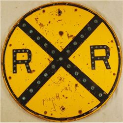 Metal Rail Road Sign With Glass Cat Eyes