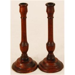 Set Of Two Elegant Wood Candle Holders