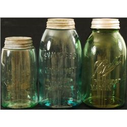 3 Early Green Canning Jars With Zinc Lids