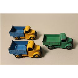 LOT OF 3 DINKY TRUCKS- NO. 410 BEDFORD DUMP TRUCK (X2) AND NO. 411 BEDFORD