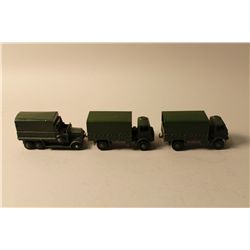 LOT OF 3 DINKY ARMY VEHICLES INCL. NO. 623 ARMY WAGON (X2) AND ARMY COVERED WAGON