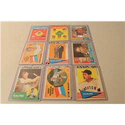 LOT OF 9- 1960'S BASEBALL INCL. 1961 TOPPS #360 FRANK ROBINSON, 1963 TOPPS #25 AL KALINE, TED