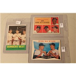 LOT OF 3 MICKEY MANTLE BASEBALL CARDS INCL. 1960 TOPPS #160, 1961 TOPPS #44 AND 1963 TOPPS #173,