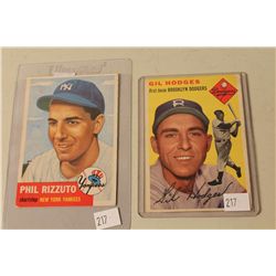 1953 TOPPS #114 PHIL RIZZUTO AND 1954 TOPPS #102 GIL HODGES