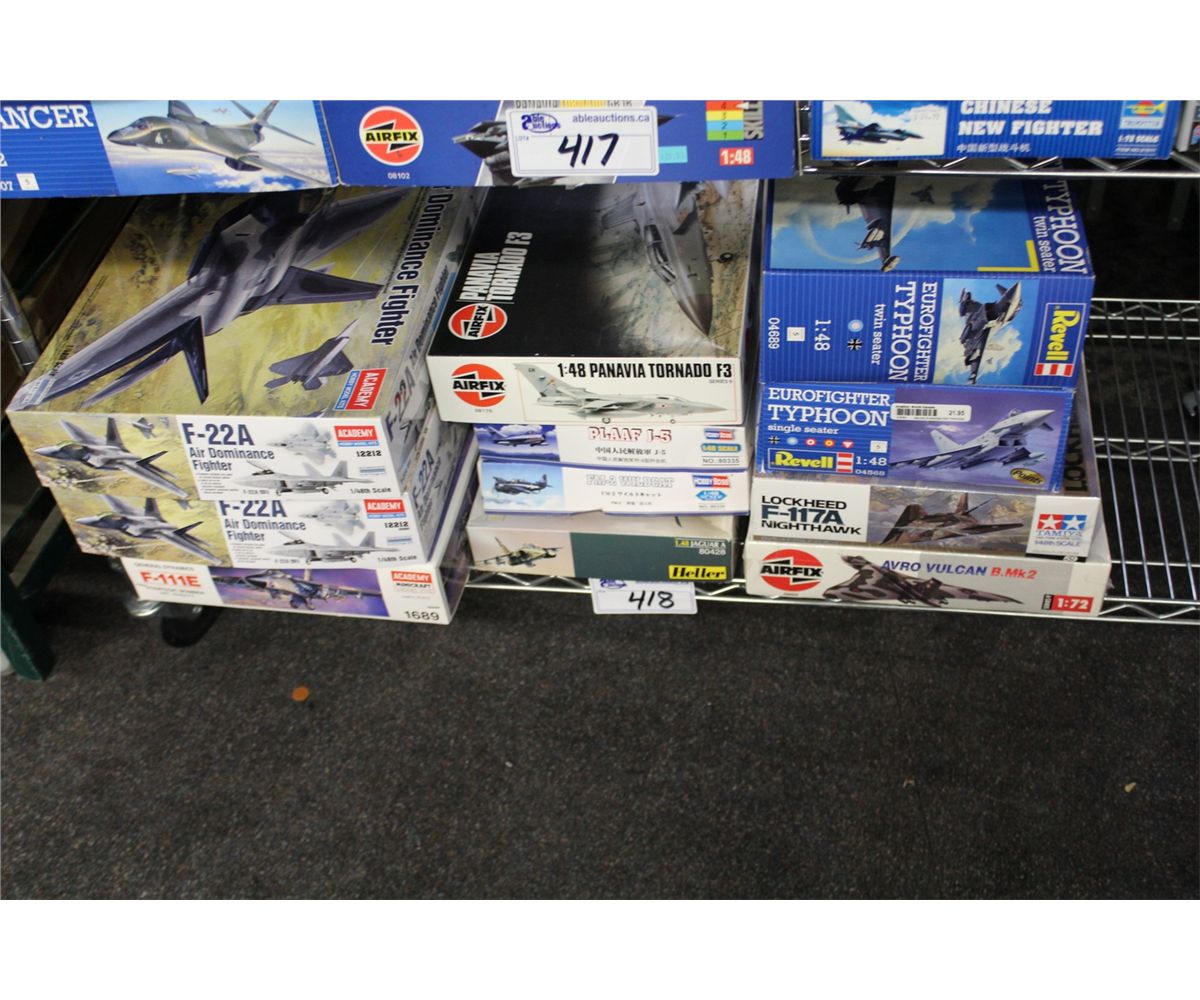 SHELF LOT OF MODEL AIRPLANE KITS, IN ORIGINAL PACKAGING