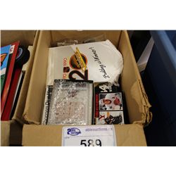 BOX OF ASSORTED 1980'S- 90'S CANUCKS COLLECTABLES INCL. CALENDARS, BANNERS ETC.