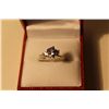 Image 1 : LADIES 14KT WHITE GOLD NATURAL TANZANITE & DIAMOND DRESS RING.  CLAW SET WITH 3 ROUND BRILLIANT