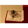 Image 2 : LADIES 925 STERLING SILVER COLOURLESS CUBIC ZIRCONIA AND BLACK TAHITIAN CULTURED PEARL DRESS RING.