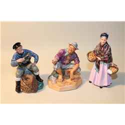 LOT OF 3 ROYAL DOULTON'S- HN1759 THE ORANGE LADY, HN2317 THE LOBSTER MAN AND HN2487 BEACHCOMBER