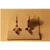 Image 1 : PAIR OF 14KT YELLOW GOLD DANGLING NATURAL WHITE CRYSTAL OPAL AND NATURAL TANZANITE EARRINGS.  BEZEL