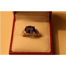 LADIES 14 KT. WHITE GOLD NATURAL TANZANITE AND DIAMOND DRESS SET DRESS RING SET WITH 14 SINGLE CUT