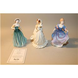 LOT OF 3 ROYAL DOULTON HN2465 ELIZABETH, HN3273 AU REVOIR AND HN4463 ELEANOR, CARDED