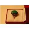 Image 2 : ONE LADIES 14KT YELLOW GOLD NATURAL BURMESE JADEITE VINTAGE STYLE RING. SET WITH ONE OVAL CABOCHON