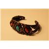 Image 1 : ONE SILVER NAVAJO AMERICAN INDIAN CUFF STYLE TURQUOISE AND CORAL BRACELET. SIGNED BY NAVAJO ARTIST