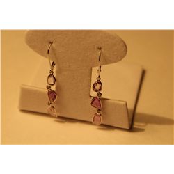 PAIR OF 14KT WHITE GOLD NATURAL PINK AND NEAR COLOURLESS SAPPHIRE AND DIAMOND SET DANGLING EARRINGS