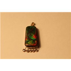 14KT YELLOW GOLD NATURAL AMMOLITE AND DIAMOND SET PENDANT SET WITH  2 CUSHION SHAPED AMMOLITES AND