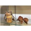 Image 1 : TRAVELLING WAHIMBA BONE, LEATHER AND WOOD POUCH FEATURING METAL BEADS PLUS 2 WAHIMBA SNUFF CARRIERS