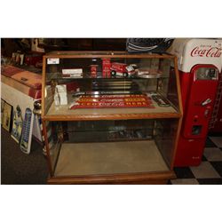 OAK CANADIANA DISPLAY CASE WITH GLASS SHELVES