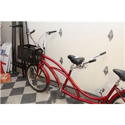 HEAVY DUTY BICYCLE BUILT FOR 2, WITH SCHWINN SEATS WITH WORKING BELL