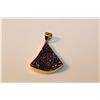 Image 1 : 14 KT YELLOW GOLD CUSTOM MADE DRUZY QUARTZ PENDANT .  HOLDS 1 TRIANGULAR SHAPED DOMED & CONCAVE