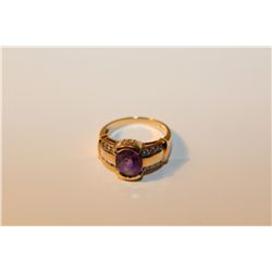 LADIES 14 KT. YELLOW GOLD NATURAL AMETHYST & DIAMOND SET DRESS RING SET WITH  12 ROUND BRILLIANT