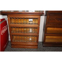 3 TIER LEADED GLASS OAK BOOK CASE