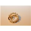 Image 1 : ONE 14KT YELLOW GOLD AND WHITE CULTURED PEARL ROUND SHAPED WREATH & HEART BROOCH.  SET WITH 11