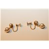 Image 1 : PAIR OF 14 YELLOW GOLD AND WHITE CULTURED PEARL DANGLING EARRINGS SET WITH 4 ROUND WHITE CULTURED