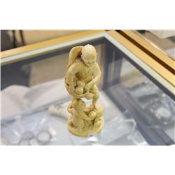 SMALL ASIAN IVORY  CARVING, MAN WITH CHILD 6 1/2" HIGH