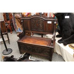 ORNATELY CARVED VICTORIAN HALL BENCH