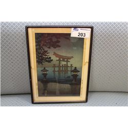 JAPANESE WOODCUT PRINT, FRAMED