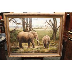 OIL ON CANVAS, TWO ELEPHANTS, SIGNED LOWER M. COVELLI 55" X 44"