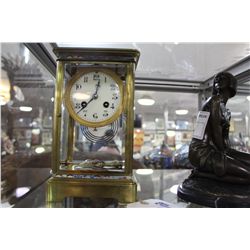 FRENCH MANTLE CLOCK WITH MERCURY  PENDULLUM AND PORCELAIN INLAY